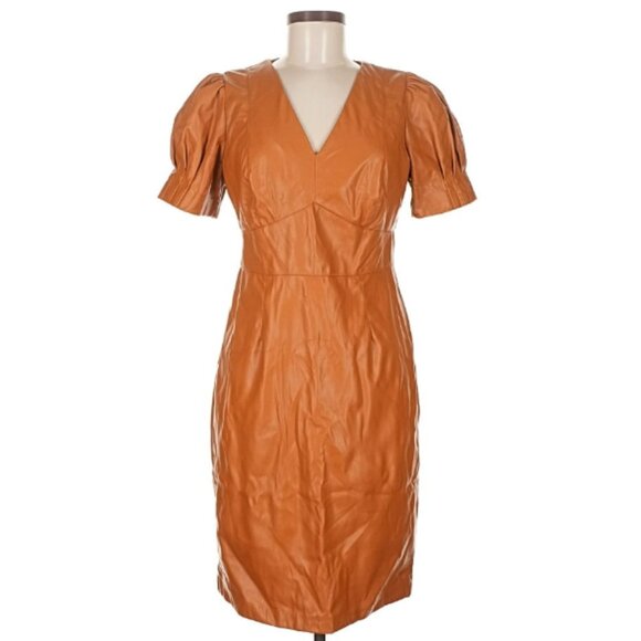 Dkny | Dresses | Dkny Faux Leather Midi Dress In Cognac | Poshmark